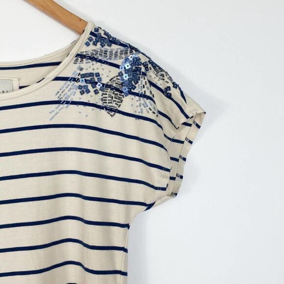 Forever 21 H81 Beaded Embellished Striped Knit T-Shirt Tee Shirt Dress - Picture 4 of 14